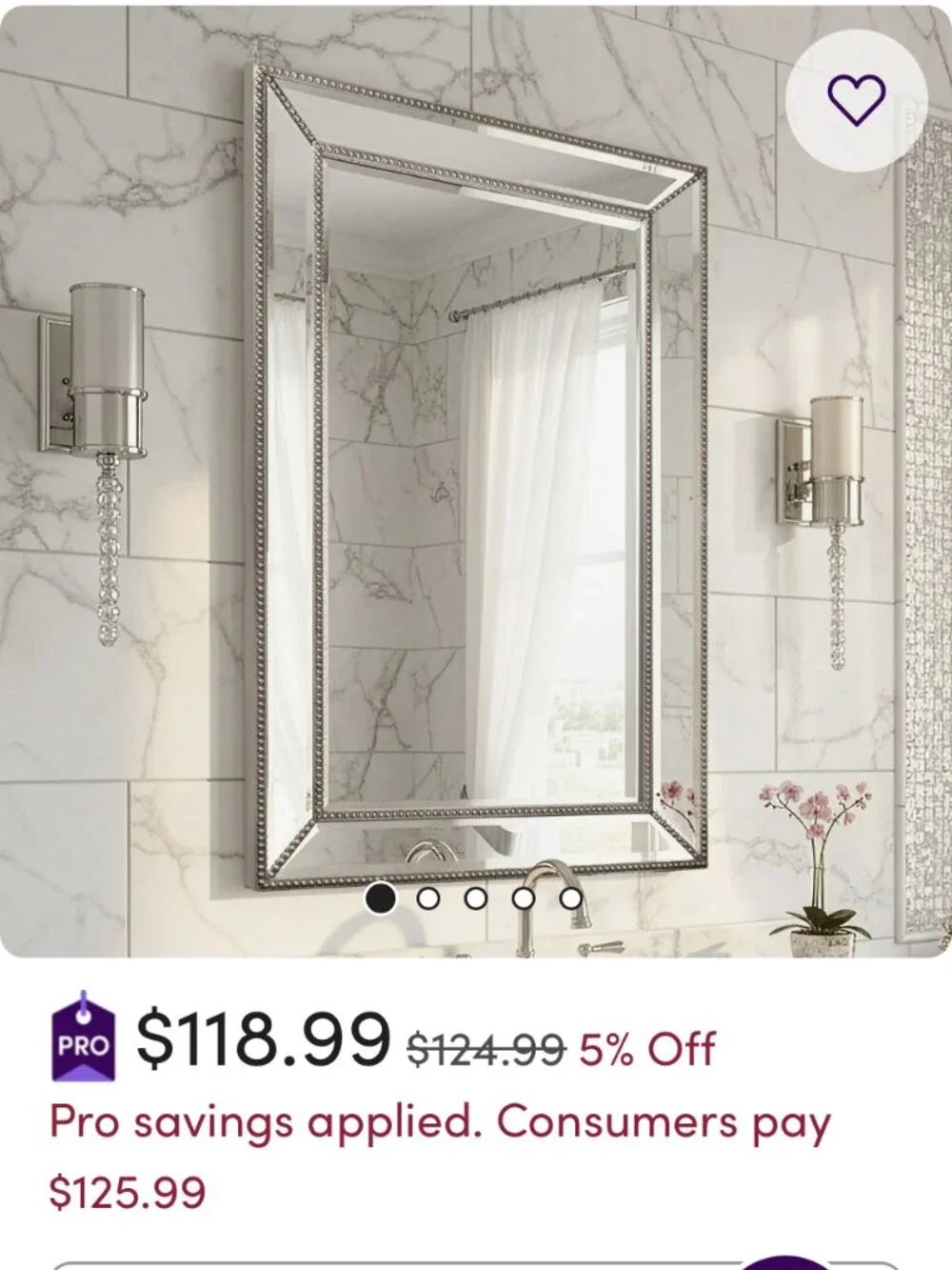 House of Hampton Champagne Silver Beaded Beveled Wall Mirror 20x32
